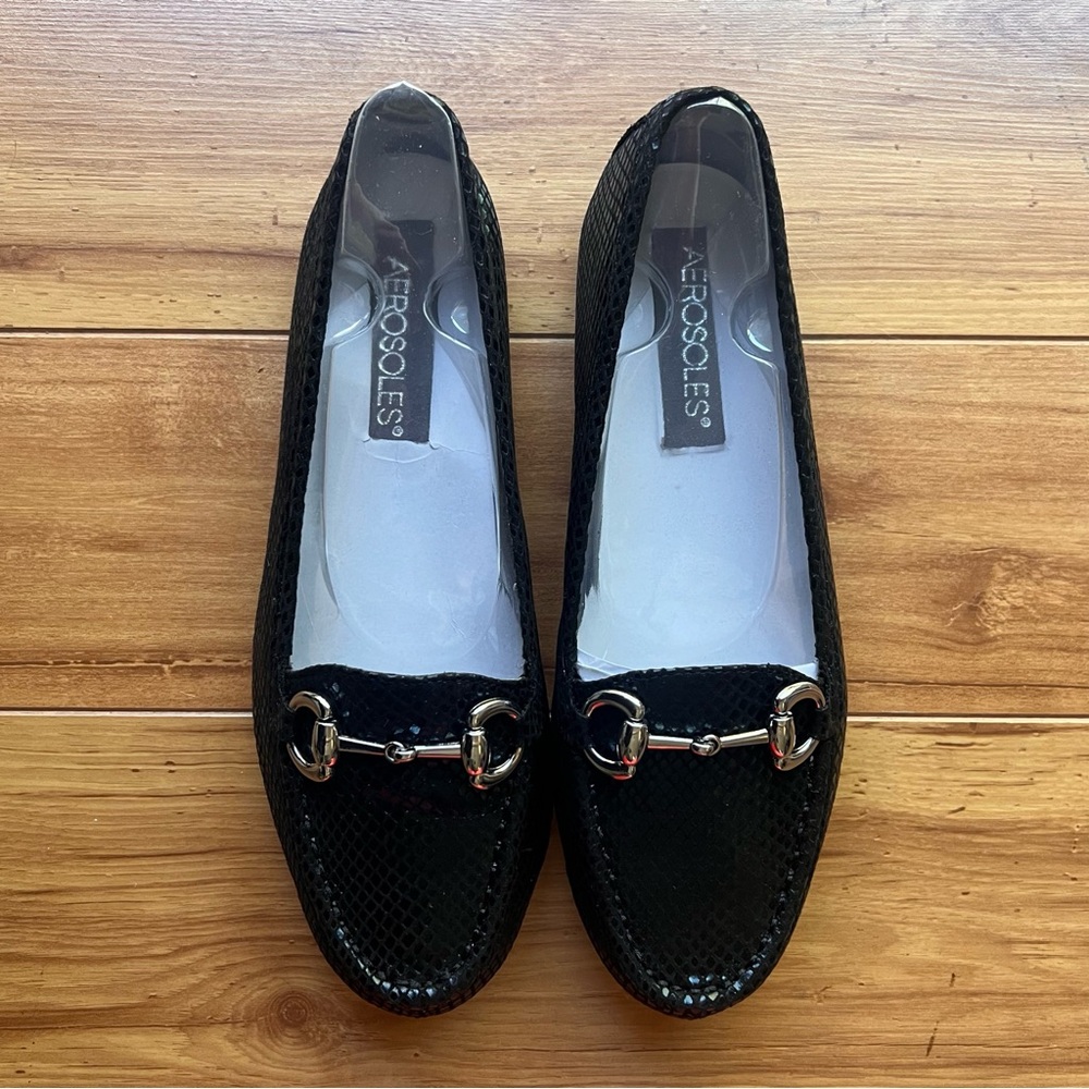 Aerosoles Black Snake Loafer 8 Wide